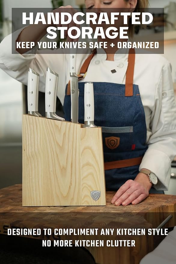 DALSTRONG Knife Set Block - 8 Piece - Gladiator Series - German High Carbon Steel Kitchen Set - Premium Food-Grade White ABS Polymer Handles - NSF Certified