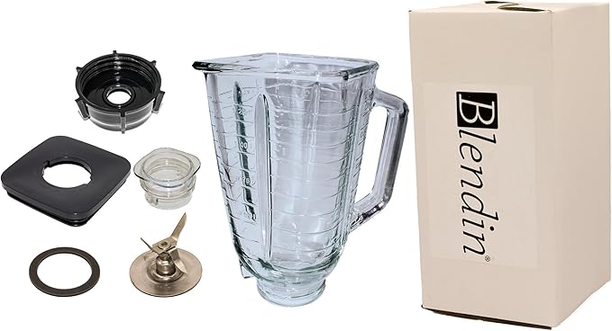 Blendin 5 Cups/40 Ounce Square Glass Jar Assembly With Blade, Gasket, Base, Lid. Compatible with Oster Blenders