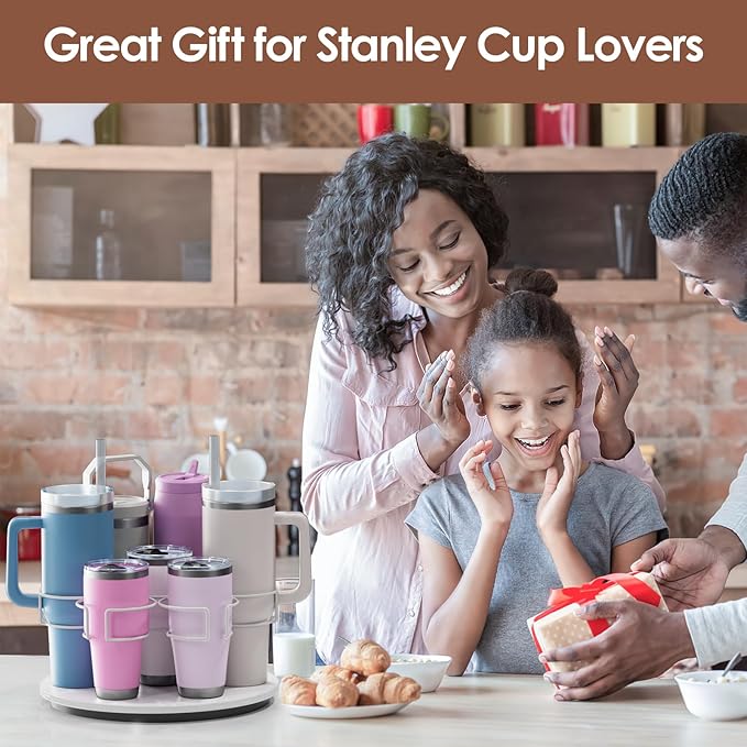 Water Bottle Organizer for Stanley 20/30/40oz, Rotating Stanley Cup Organizer Holder, Bottle Organizer for Stanley Simple Modern Owala Yeti, Tumbler Lazy Susan, White