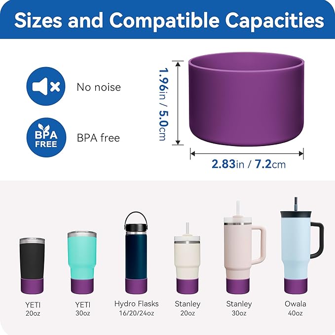 2 Pack Silicone Boot | Compatible with Hydro Flask, Owala, Yeti, Stanley & More | Fits 2.75-2.85" Bottom Bottles/Tumblers (12-40oz) | Anti-Slip | BPA-Free | Scratch & Noise Resistant