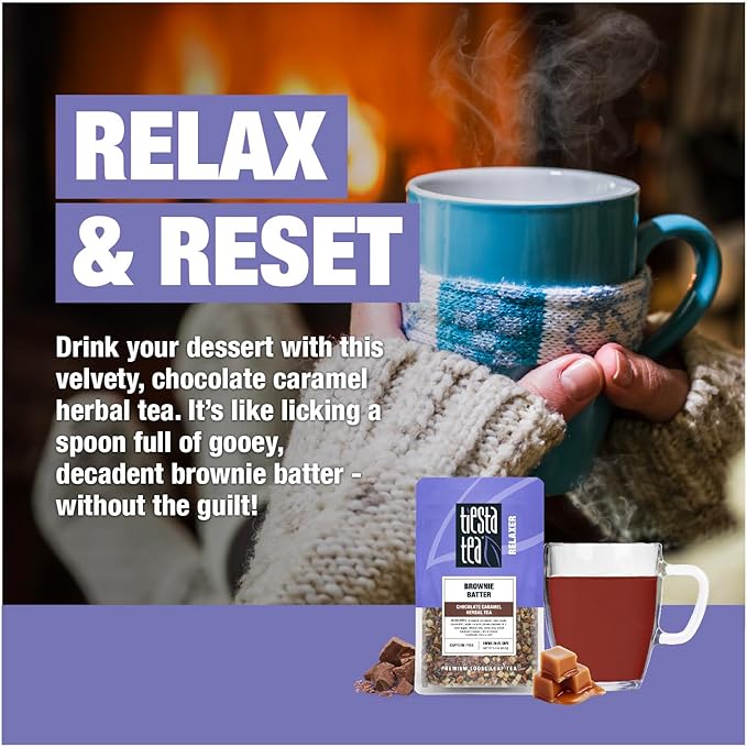 Tiesta Tea Brownie Batter, Premium Loose Leaf, Chocolate Caramel Herbal Tea Blends, Non-Caffeinated Herbal Drink, Real Fruit, Herbs, Spices, Hot or Iced Brew Up to 20-25 Cups, 3oz Resealable Pouch