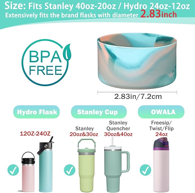 WK IEASON Protective Silicone Base Boot 12oz-24oz for Hydro Flask Wide Mouth/Standard Mouth, Anti-Slip Silicone Cover Bumper Compatible with Stanley Tumbler 40oz 30oz 20oz-2.83inch Bottom Diameter