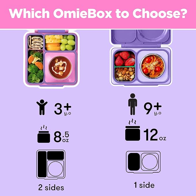 OmieBox Bento Box for Kids - Insulated Bento Lunch Box with Leak Proof Vacuum Insulated Food Jar - 3 Compartments, Two Temperature Zones (Unicorn Pink)
