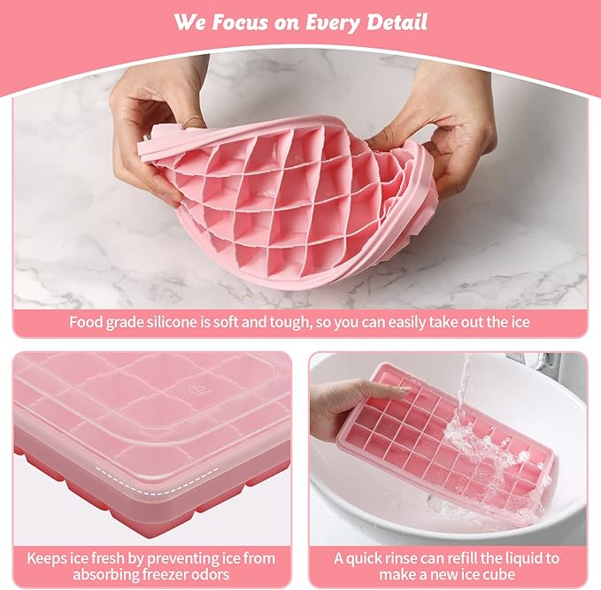 Food-grade Silicone Ice Cube Tray with Lid and Storage Bin for Freezer, Easy-Release 2 * 36 Small Nugget Ice Trays 1 ice Bucket & Scoop, Flexible Ice Cube Molds with Ice Container