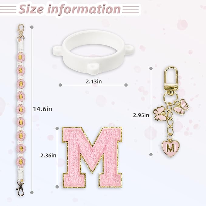 Cute Letter Charm Set Compatible with Owala Water Bottle 24 oz, 32 oz, 40 oz, Owala Kids, Owala Coffee Tumbler, Owala FreeSip – Includes Handle Strap, for Owala Accessories & Stanley Cup Accessories
