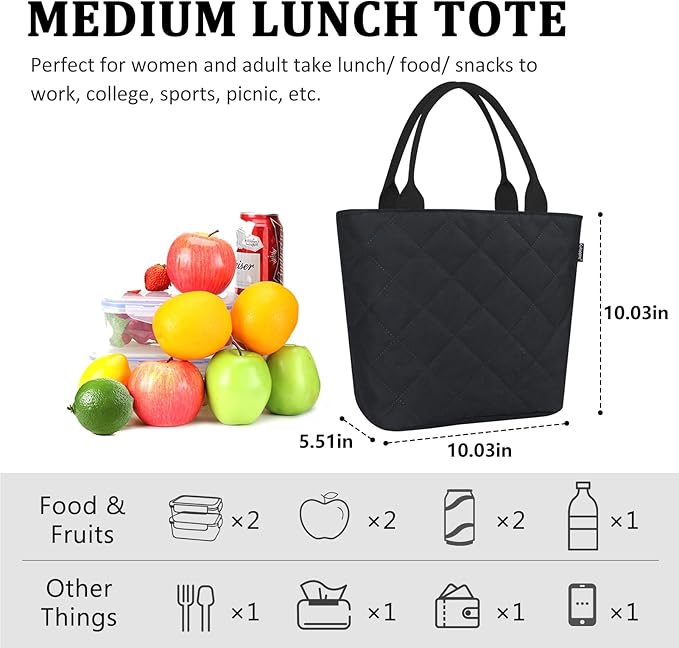 Gloppie Lunch Bag Women Lunch Box for Women Insulated Leakproof Lunch Tote for Work Loncheras Para Mujer Black