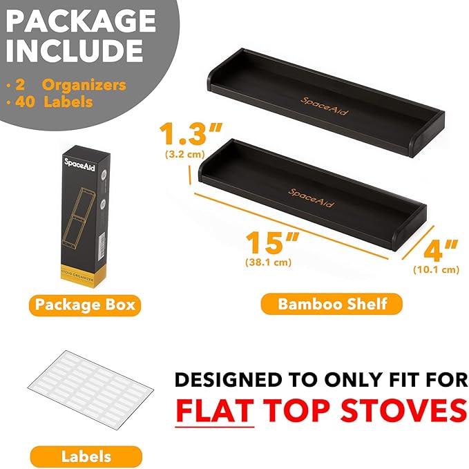 SpaceAid 30" Wide Kitchen Shelf Organizer for Stove, Magnetic Bamboo Spices Shelf for Home Stove Kitchen Storage Organization (Fit for Flat Top Only, Black)