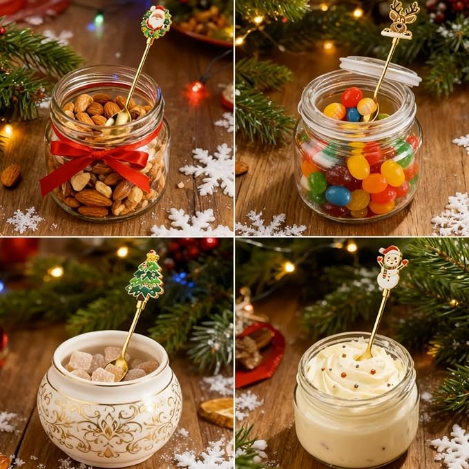 Christmas Teaspoon Gift Set of 4 | Premium 304 Stainless Steel Mirror Finish & Rust-Resistant | Small Spoon for Tea, Dessert & Coffee | Dishwasher Safe Hostess & Holiday Gift | Christmas Table Decor