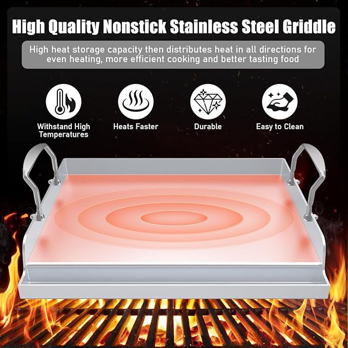 Nonstick Stainless Steel Griddle for Gas Grill Nanoceramic Griddle for Gas Top Stove 17" x 13" Flat Top Plate Cooking Skillet Pan Teppanyaki for Camping Outdoor Tailgating Plancha Para Cocinar