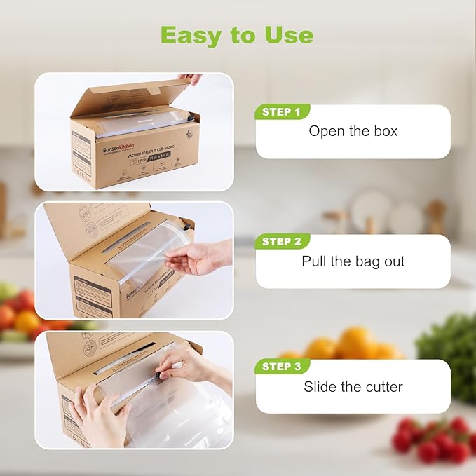 [2025 New] Bonsenkitchen 11” x 150’ Vacuum Sealer Bags Rolls with Cutter for Food Storage, Commercial Grade, BPA Free, Great for Meal Prep and Sous Vide Cooking