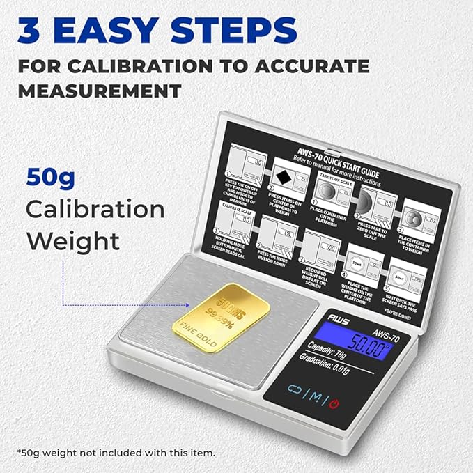 American Weigh Scales Digital Pocket Scale 70g x 0.01g with LCD Display Gram, Ounce, Carat, Grain, High Precision 0.01 g Accuracy Pocket Gram Scales for Coins, Jewellery, Gemstones, Food, Medicine
