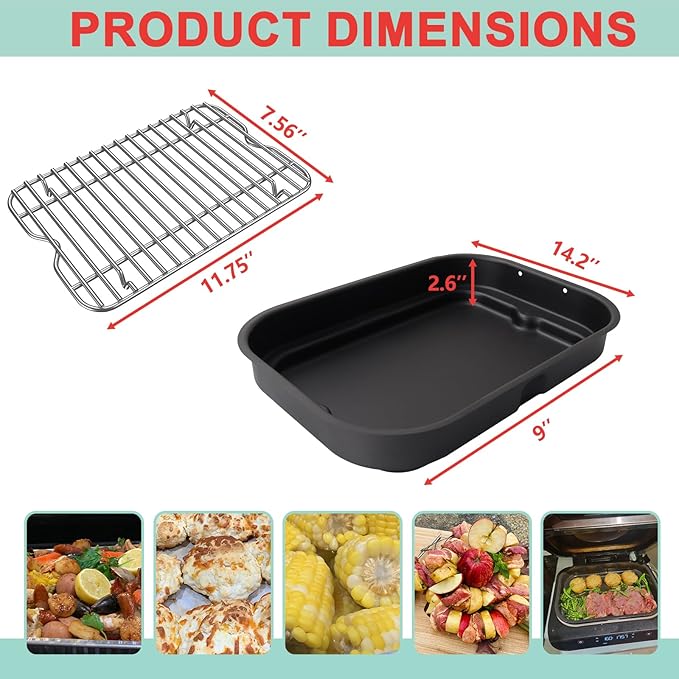 FG551 Griddle Pan & Roast Rack for Ninja FG551/DG551 Smart XL 6-in-1 Indoor Grill Accessories, Non-Stick Grill Plate & Stainless Steel Grill Steamer Rack for Ninja Foodi XL Air Fryer Accessories