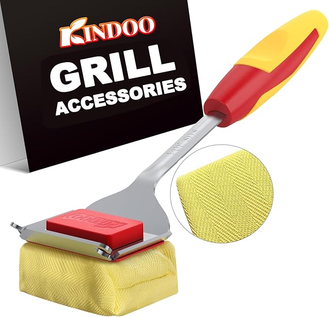 Grill Cleaning Brush Bristle Free Outdoor 19inch Extended Handle Grill Cleaner Brush for Cast Iron Stainless-Steel Grates, Replaceable BBQ Cleaning Brush Head, Steam Safe Grill Brush with Scraper, Red