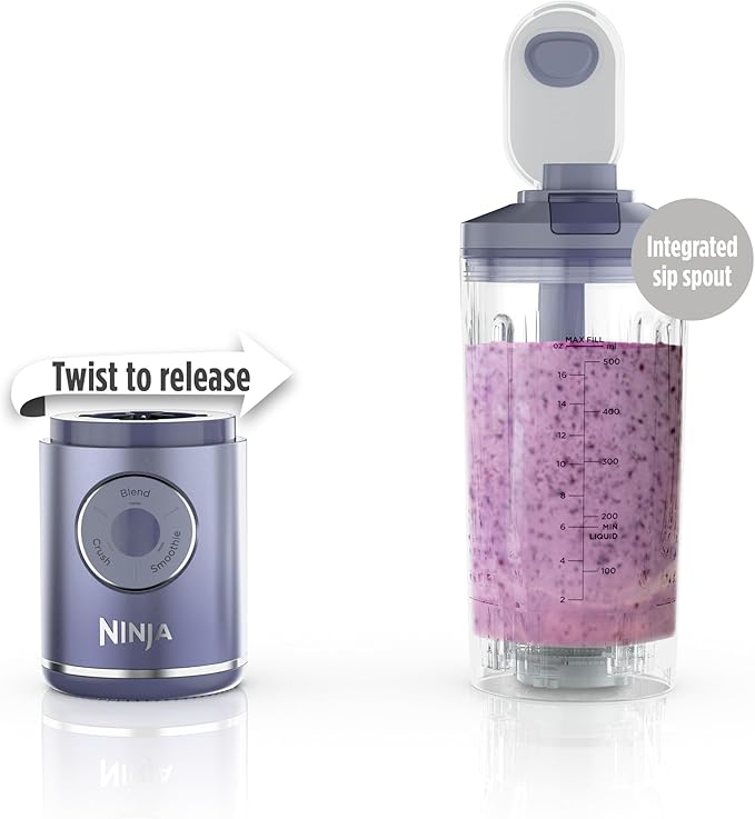 Ninja Blast Max, Portable Blender + Twist & Go, Personal Smoothie, Blend, Ice Crush, 3 Programs, Cordless, 22 oz removable Vessel, Dishwasher Safe, Leakproof, Lavender, BC251LD