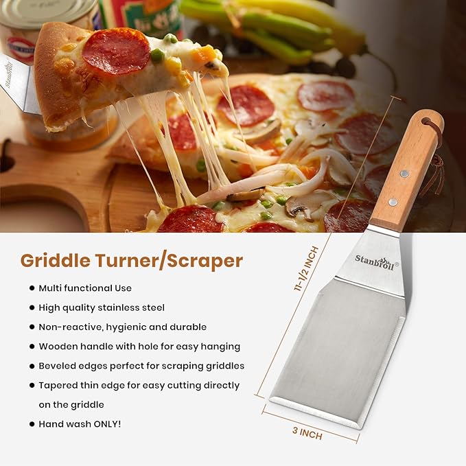 Stanbroil Stainless Steel Spatula Set Tools for Blackstone and Camp Chef Griddle, Metal Long Spatula and Hamburger Turner for Griddle Flat Top BBQ Grill, Set of 3