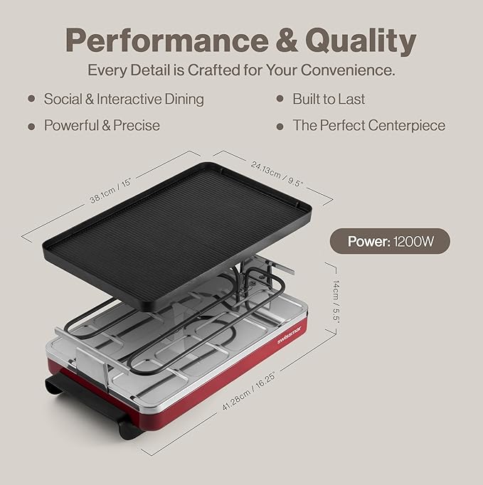 Swissmar Classic 8-Person Raclette Party Grill with Reversible Cast Aluminum Non-Stick Grill Plate/Crepe Top, Indoor Electric Raclette Grill & Griller - Black Grill Plate - Red