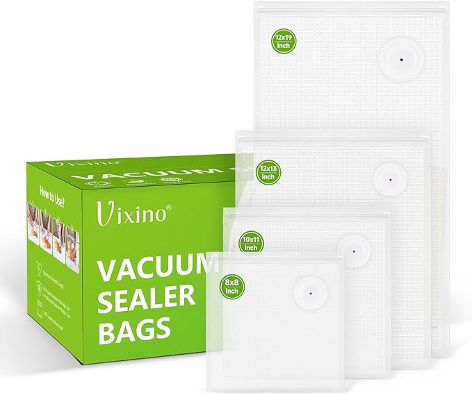 Vacuum Sealer Bags, 40 Reusable Vacuum Sealer Bags for Food, BPA-Free, Meal Prep and Sous Vide Cooking,Works for Handheld Sealer and Vac Sealer Machine with External Vacuum Systems