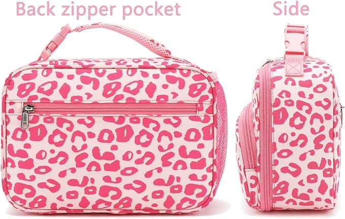 FlowFly Kids Lunch box with buckle Insulated Cooler Back to School Thermal Meal Tote Kit for Girls, Boys, Pink Cow