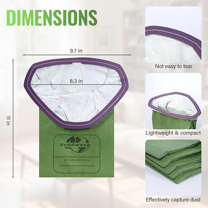 12Pack 107314 Backpack Vacuum Filter Bags Compatible with ProTeam 6 QT and ProTeam Vacuum Parts – Vacuum Bags for Vacuum Cleaner, Ideal Replacement Spence Vac Bags - Durable Vacuum Bags