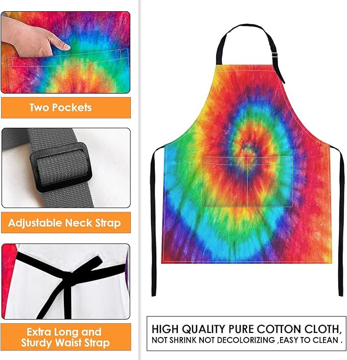 Britimes Apron Home Kitchen Cooking Baking Gardening for Women Men with Pockets Tie dye 32x28 inch