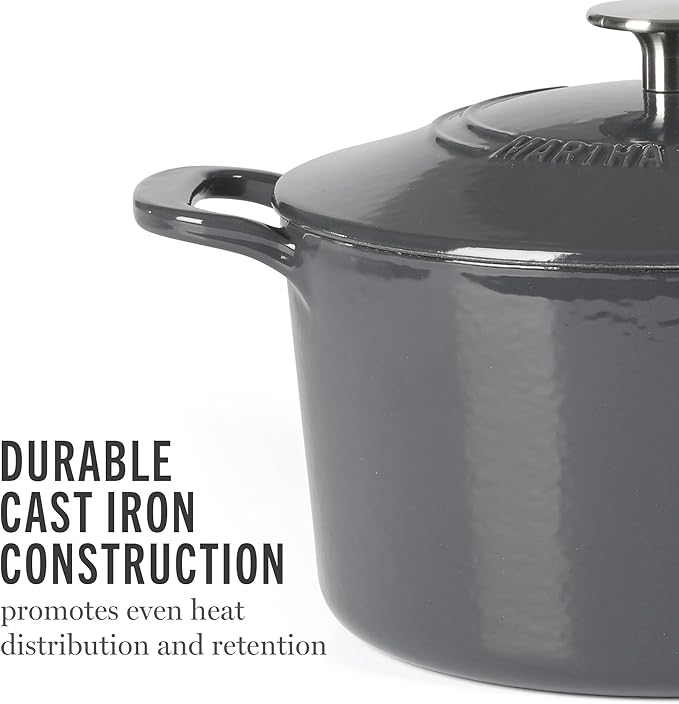 Martha Stewart Gatwick 4 Quart Enamel Cast Iron Dutch Oven - Grey