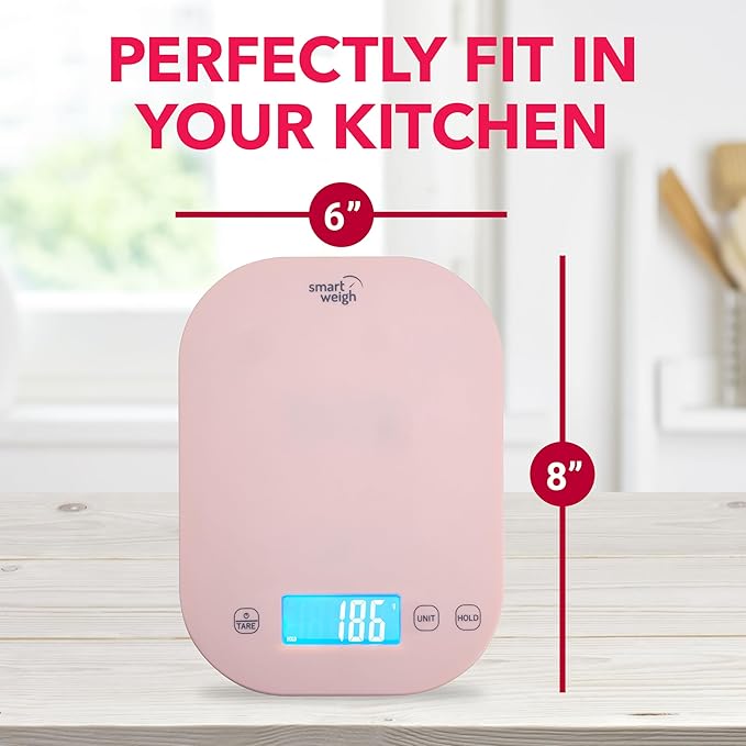 Smart Weigh Pink Digital Kitchen Scale for Cooking, Weight Loss, Calorie Tracking, Baking, Food Portion Control, and Meal Prep - Accurate Measurements in Grams and Ounces