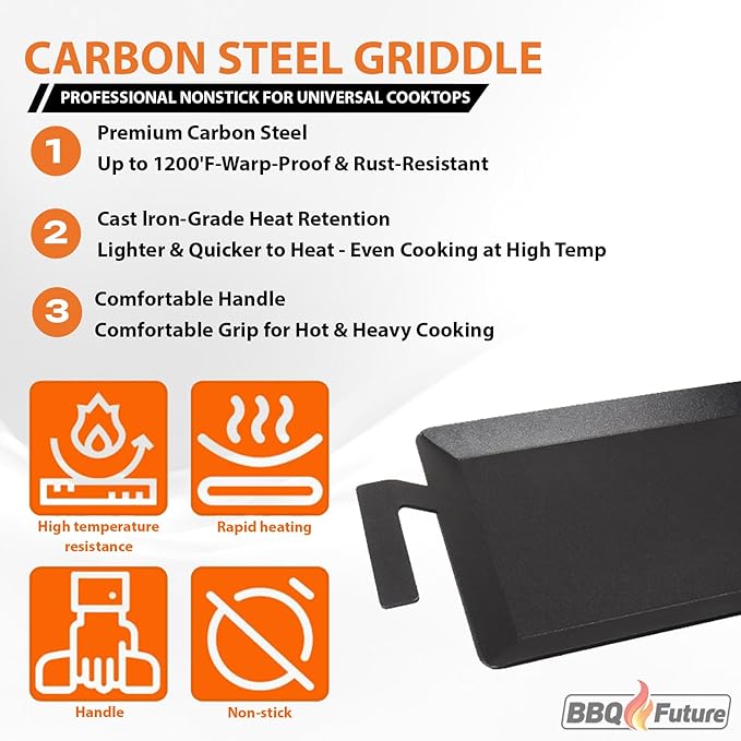Carbon Steel Griddle for Induction Griddle, Gas Grill, Stove Top, Electric, Oven - 24" x 10" Professional Cookware for Cooktop, Double Burner NonStick Griddle Pan