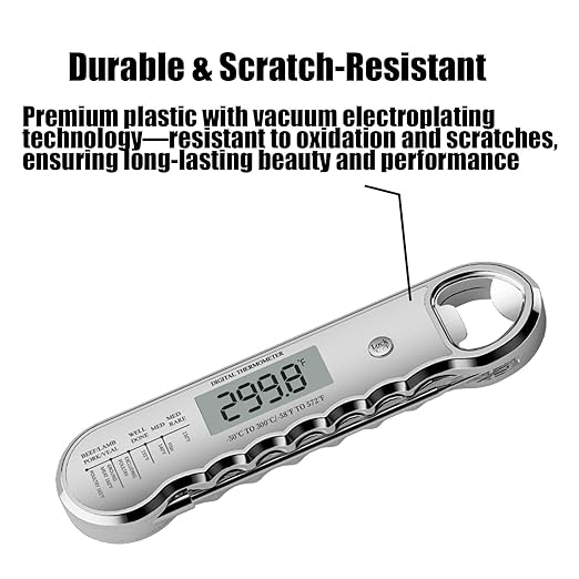 Professional Digital Meat Thermometer with Bottle Opener, Instant Read in 0.5 Sec, ±0.5℉ Accuracy, Premium Plastic Body with Vacuum Electroplating Technology，Waterproof with Auto-Rotate LED Screen