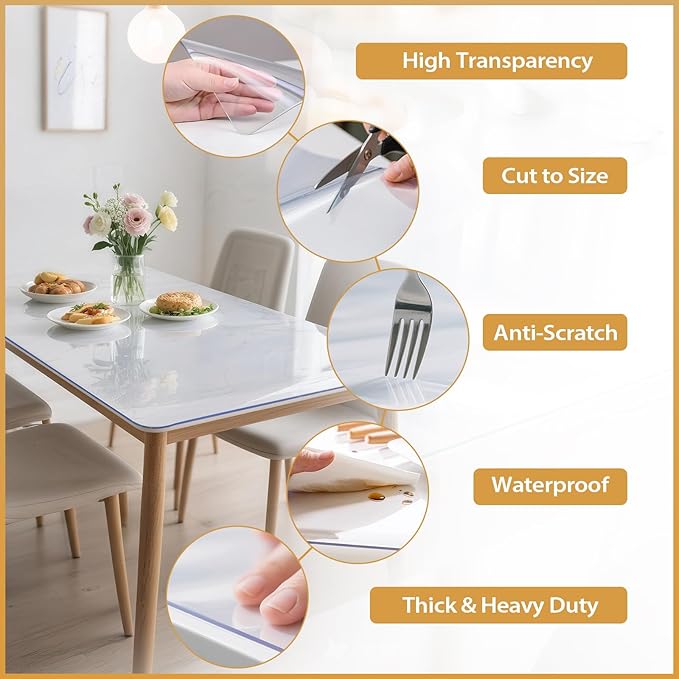 Clear Table Protector 36 x 48 Inch, 1.4mm Thick Waterproof PVC Plastic Table Cover, Durable Table Pad for Dining Room, Kitchen, Writing Desk, and Coffee Tables