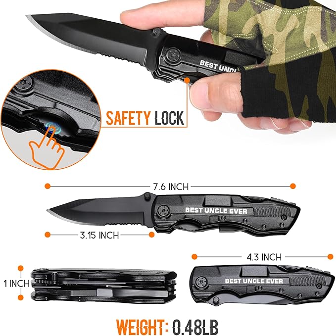 Uncle Gifts, ”BEST UNCLE EVER” Multitool Knife, Stocking Stuffers for Uncles, Uncles Birthday Gift, Best Uncle's Presents, Uncle Gifts from Niece Nephew, Uncle's Christmas Gift