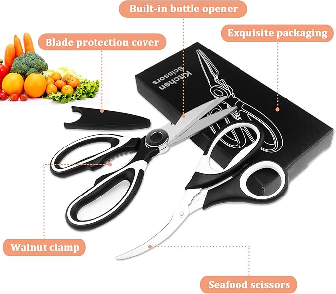 2 Pcs Herb Scissors, Multi-Blade Herb Scissors with Cover and Cleaning Comb, Stainless Steel Vegetable Scissors for Cutting Cilantro Onion Salad Garden Herbs, Heavy Kitchen Scissors (Green) (Black-2)