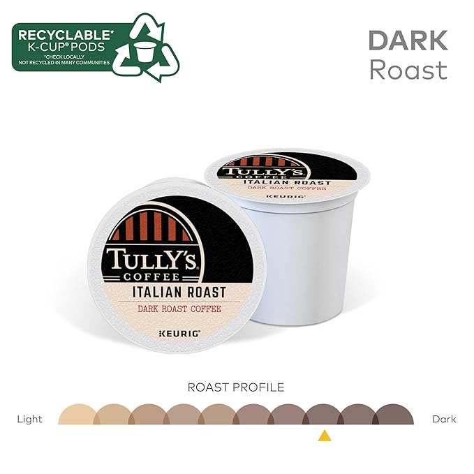 Tully's Coffee Italian Roast, Keurig Single-Serve K-Cup Pods, Dark Roast Coffee, 60 Count (6 Packs of 10)
