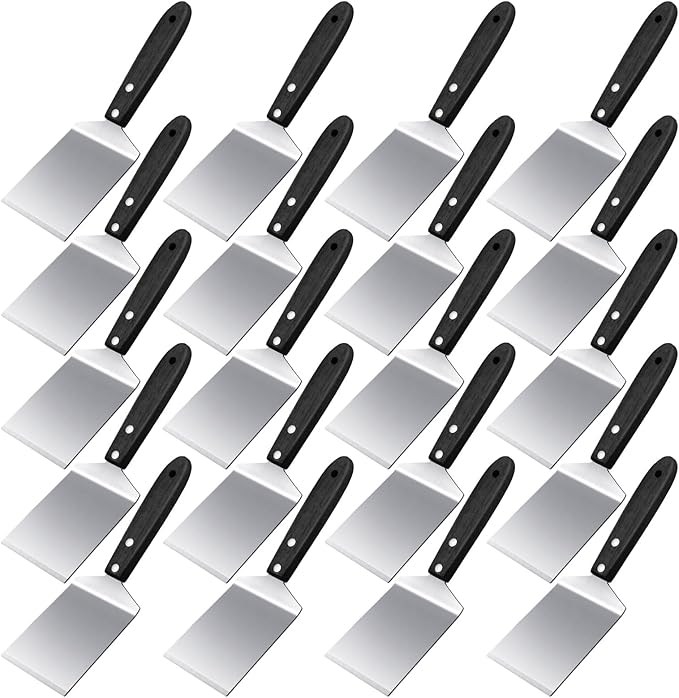 BBTO 20 Pcs Small Spatula Pizza Spatula Bulk Brownie Cookie Pie Server Pie Cake Stainless Baking Triangular Cutter Spade Wood Handle Shovel for Desserts Pizza Cake Biscuit(Black)