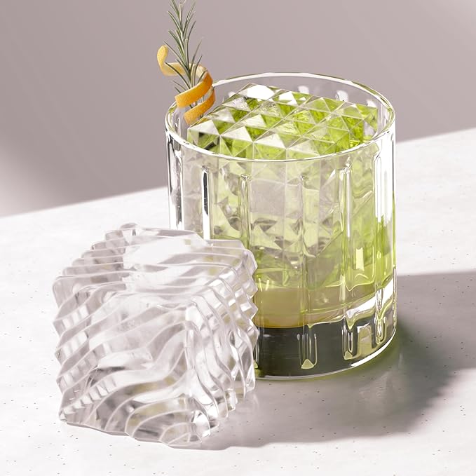 ZOKU Set of 2 Silicone Ice Molds, Luxe, Large Wavy & Faceted Cube Forms for Craft Cocktails, Keeps Drinks Colder Longer with Less Dilution, Easy-Release, BPA-Free