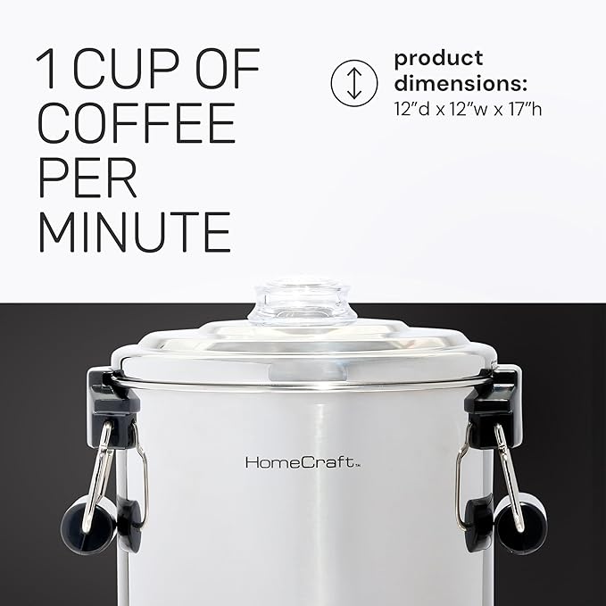 HomeCraft 45-Cup Coffee Urn and Hot Beverage Dispenser with Double Dripless Faucet, Quick-Brewing, Stainless Steel