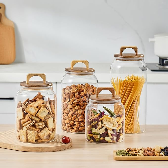 Sweejar Large Glass Candy Jar with Wooden Lid, 1 Gallon Glass Canister with Airtight Lid for Sugar/Flour Storage - 1 Pack