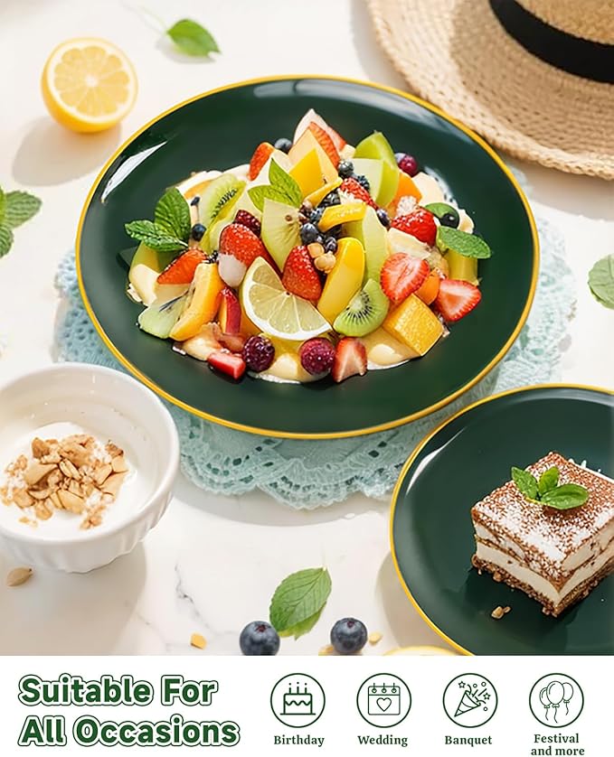 PULOTE 200PCS Green Plastic Plates - Heavy Duty Green Disposable Include 100 Each (10 inch Dinner & 7 inch Dessert) Plates for Christmas Party