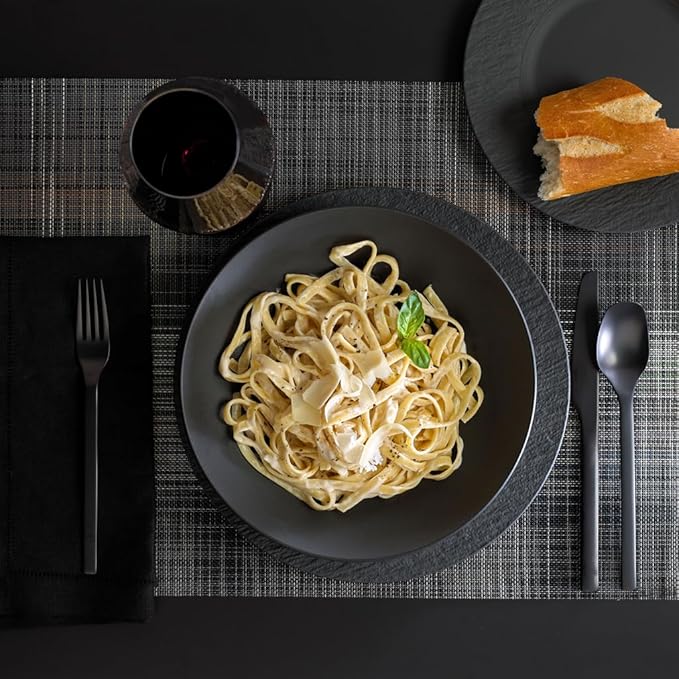 Villeroy & Boch Manufacture Rock 12-Piece Dinnerware Set, Service for 4, Dinner Plates, Salad Plates & Pasta Bowls, Premium Porcelain, Made in Germany, Matte Black