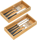 Silverware Tray for Drawer, Stackable Kitchen Bamboo Drawer Organizer 12" x 6" x 2" Set of 2