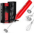 Zulay Froth N Go Milk Frother – Rechargeable 3-in-1 Handheld Frother Wand with Travel Case & USB-C Charger – Single, Double & Egg Whisk for Latte, Cappuccino, Matcha, Protein Shakes – Red
