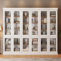 70.8" Bookshelf with Glass Doors, Farmhouse Modular Bookcase with 6-Tier Adjustable Shelves, Large Storage Cabinet for Living Room & Home Office, Set of 3, White