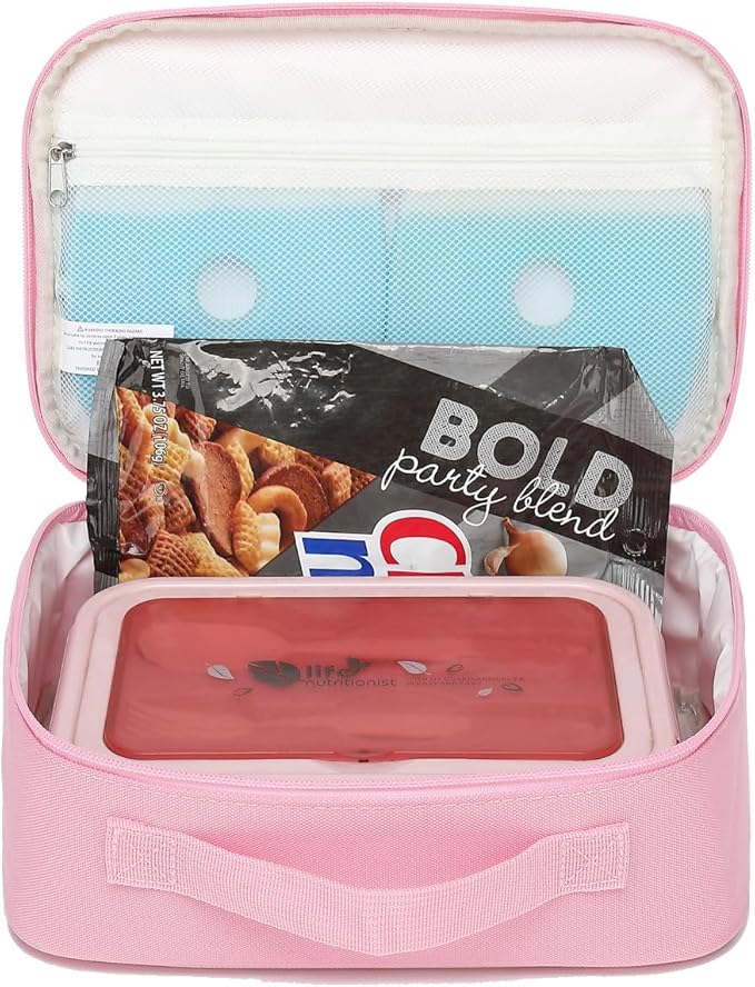 FlowFly Kids Lunch box Insulated Soft Bag Mini Cooler Back to School Thermal Meal Tote Kit for Girls, Boys, Pink