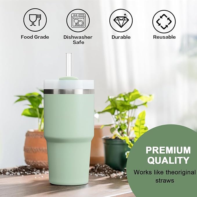 Replacement Straw for Stanley Cup 20 oz 14 oz, 6 Pcs Reusable Long Clear Straw with Clear Brush for Stanley Cup Accessories, Dishwasher Safe and BPA Free