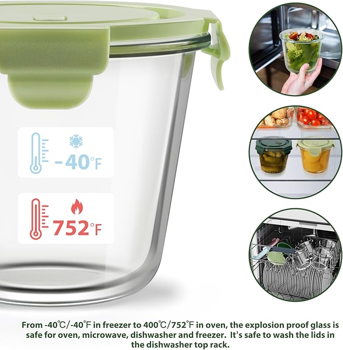 Freshmage 23oz Glass Meal Prep Containers with Lids, Airtight 3-Cup Glass Storage Containers Set, Heat-Resistant BPA-Free for Soup, Leftover, Microwave, Dishwasher, and Freezer Safe (6 Packs)
