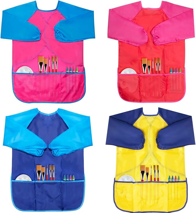 CUBACO Kids Painting Apron, 2pcs Waterproof Art Smocks For Child 3-8 Years, Kids Smocks for Painting Aprons with Long Sleeve