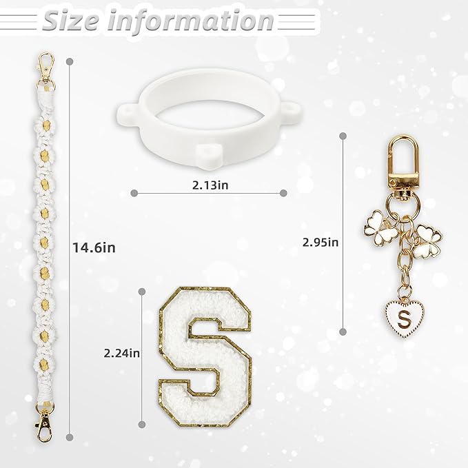 Cute Letter Charm Set Compatible with Owala Water Bottle 24 oz, 32 oz, 40 oz, Owala Kids, Owala Coffee Tumbler, Owala FreeSip – Includes Handle Strap, for Owala Accessories & Stanley Cup Accessories