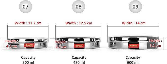 Sumeet Stainless Steel Chocolate Flat Slim N Sleek Canisters/Puri Dabba/Storage Containers Set of 3Pcs Med. Set (No.7-300ML, No.8-480ML, No.9-600ML)