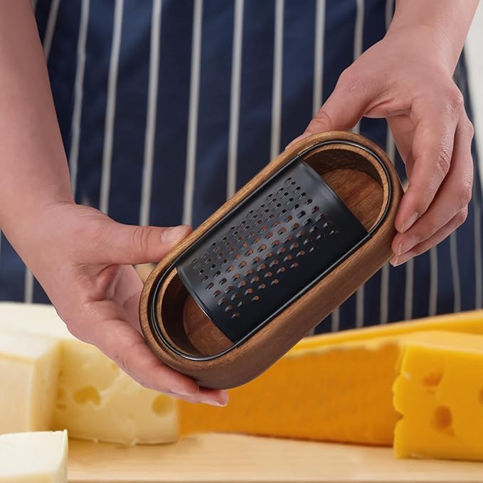 Box Cheese Grater With Container Stainless Steel Parmesan Cheese Grater With Wood Handle Shredder Zester Grater Box Kitchen Handheld Cheese Spoon Grater-Black Colour (Without Handle)