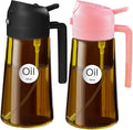 YARRAMATE 2Pcs 16oz/470ml Dark Brown Oil Sprayer for Cooking with Stickers, Food-grade Premium 2 in 1 Olive Oil Dispenser Bottle for Kitchen Gadgets, Air Fryer, Salad, Frying, BBQ (Pink&Black)