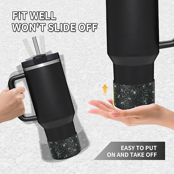 WUQID 2 Pack Bling Silicone Boot Compatible with Stanley Quencher Adventure 40oz & Stanley IceFlow 20oz 30oz, Reduces Dents Protective Silicone Water Bottle Bottom Cover Sleeve
